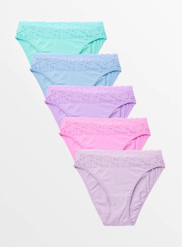 Pastel Comfort Lace High Leg Knickers 5 Pack 18